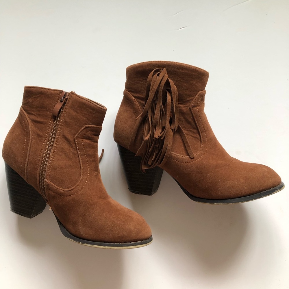 Girls Top Moda brown fringe ankle boots